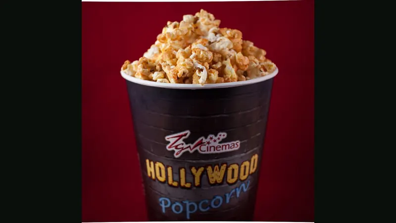 Bucket of popcorn at a cinema