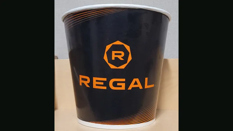 Branded popcorn bucket at a theater