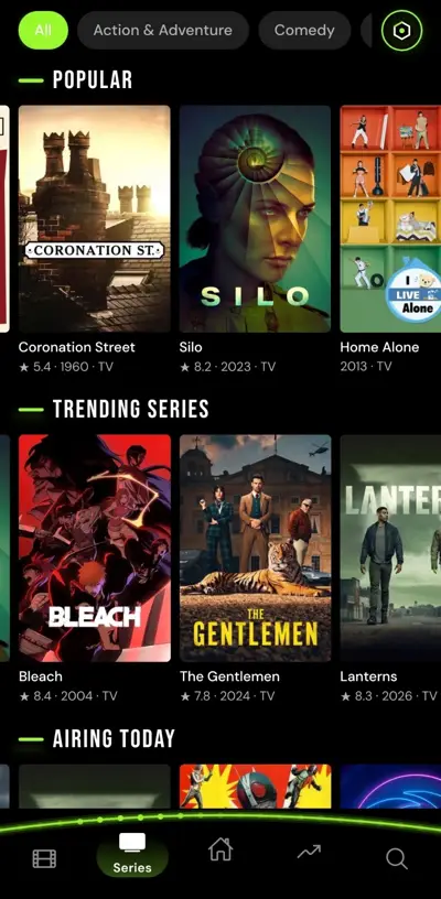 CineJoy short drama browsing screen with series covers in the app's dark interface